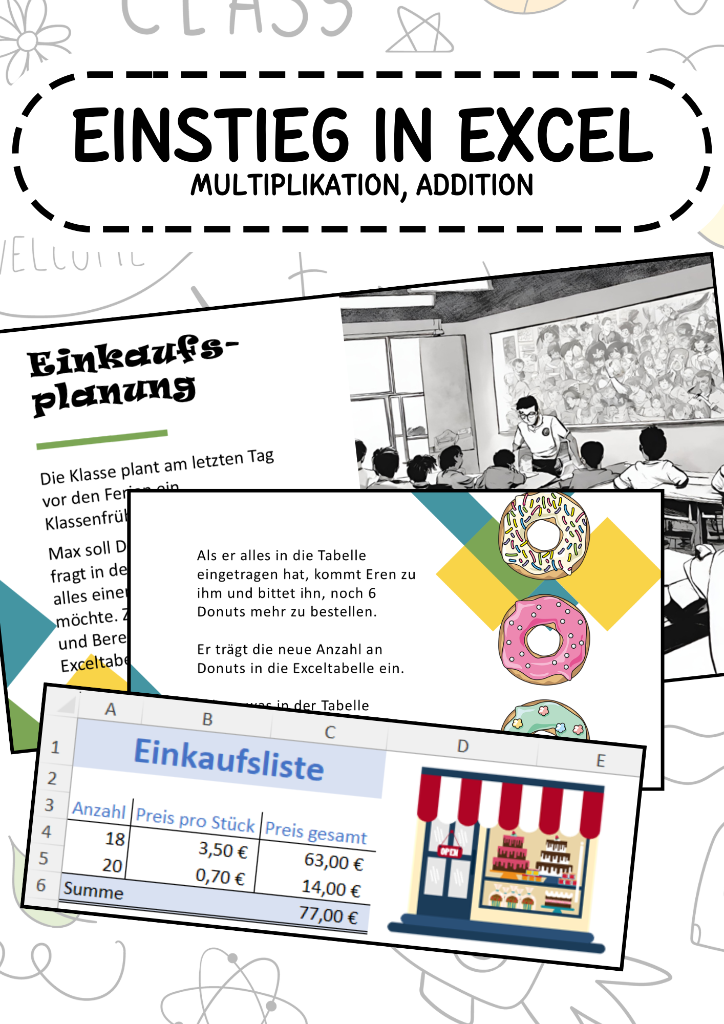 Excel Einstieg Multiplikation Addition Tabellenkalkulation Krapfenbestellung Klassenfrühstück